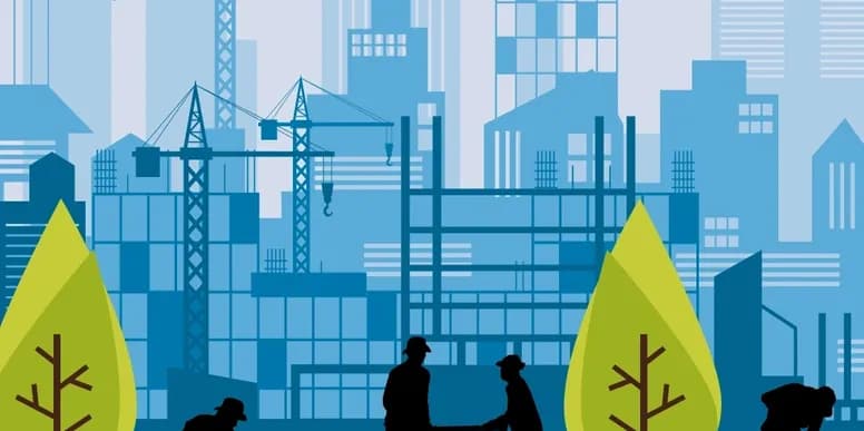 Construction site with urban skyline