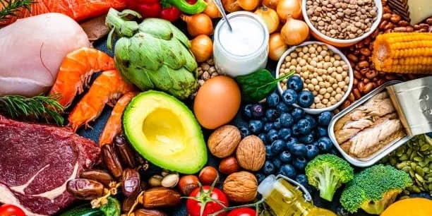 Assorted healthy foods arranged on table